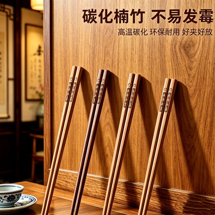 【楠洛】楠竹筷子深度高温碳化高档家用天然楠竹筷防霉无漆无蜡易洗商品图