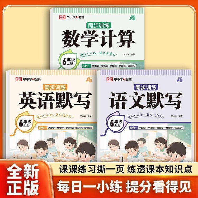 同步26新版上下册1-6年级默写计算语数英同步训练册人教版练字帖商品图