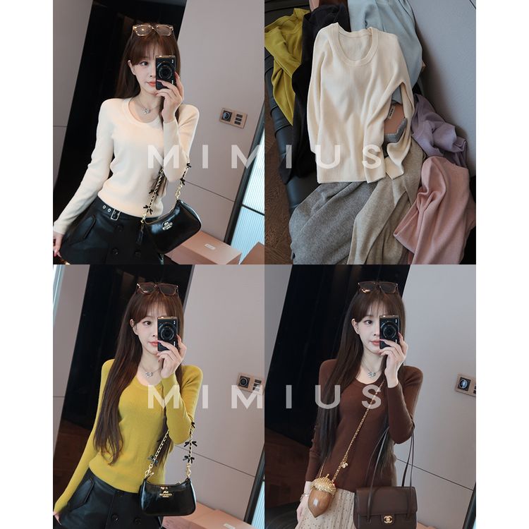 【mimius】P 羊毛无缝一体经典百搭圆领修身长袖打底衫 WH07091商品图