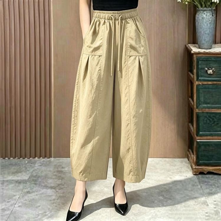 洋气休闲裤女夏季新款大码女裤妈妈宽松小个子直筒气球弯刀阔腿裤商品图