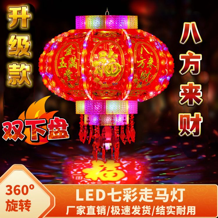 新款【双下盘八方来财】豪华爆闪LED七彩旋转大门阳台装饰走马灯笼商品图