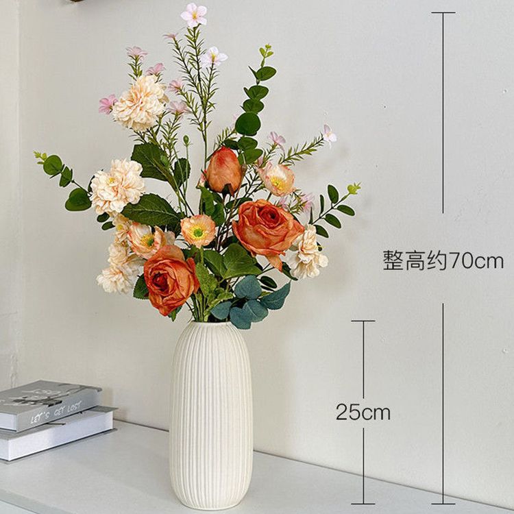 仿真白玉牡丹玫瑰花束香槟系玫瑰花材高档软装客厅插画摆件装饰商品图