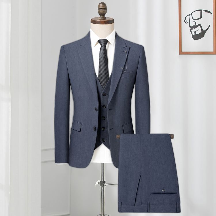 【上衣+马甲+裤子】三件套西服男士结婚成人礼商务休闲修身西装套装商品图