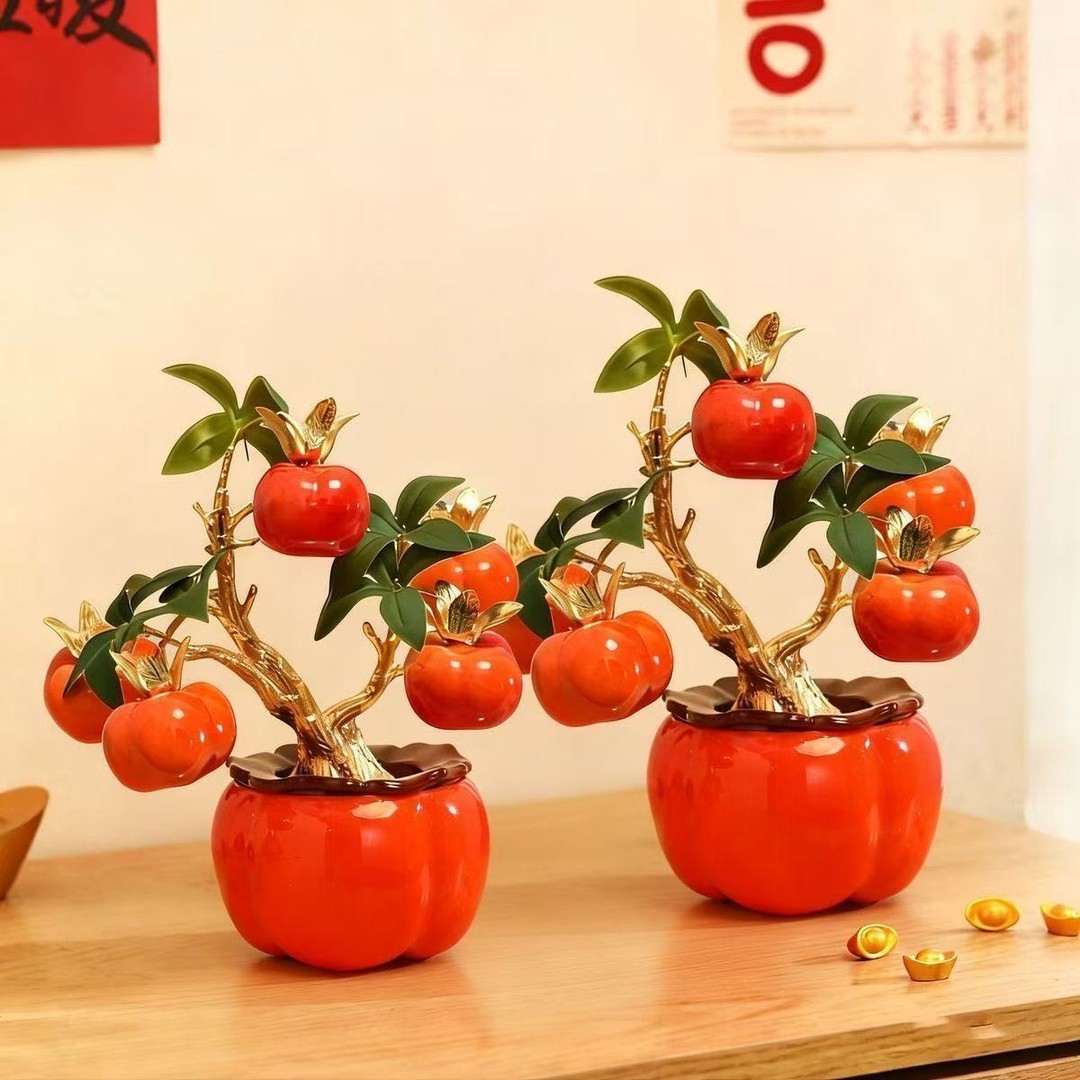 柿柿如意喜庆饰品乔迁春节新年柿子年宵花客厅家居旺宅喜庆仿真花商品图