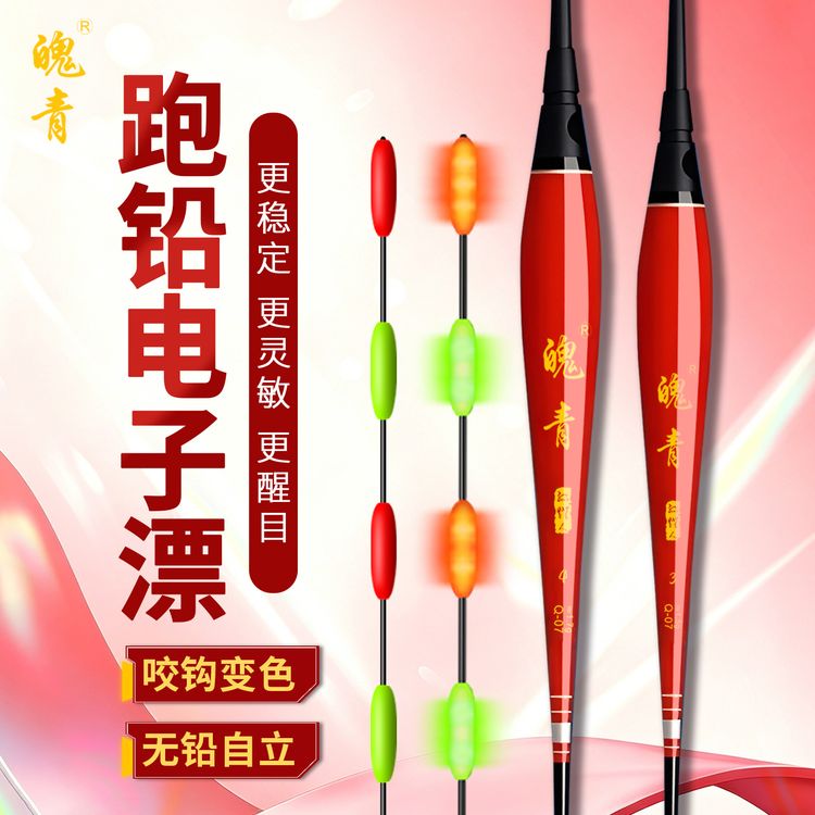 孤灯人醒目豆日夜两用硬尾自立跑铅黑坑无铅变色夜光漂电子浮漂商品图