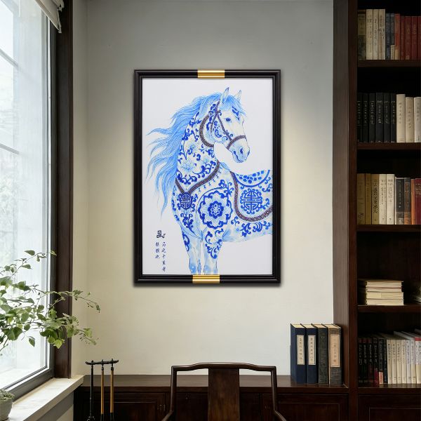 青花瓷板画新中式陶瓷装饰画客厅茶室玄关书房挂画装饰品高级感商品图