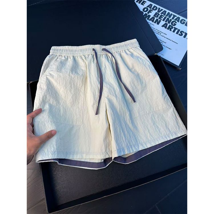 美式拼接速干四分短裤男夏季撞色设计感裤子高级感运动直筒沙滩裤商品图