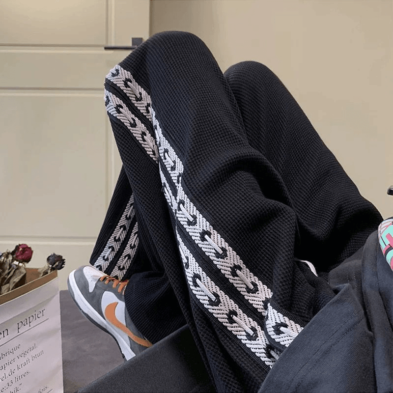 美式高街华夫格裤子男士秋季潮牌卫裤男生宽松直筒阔腿休闲长裤子商品图