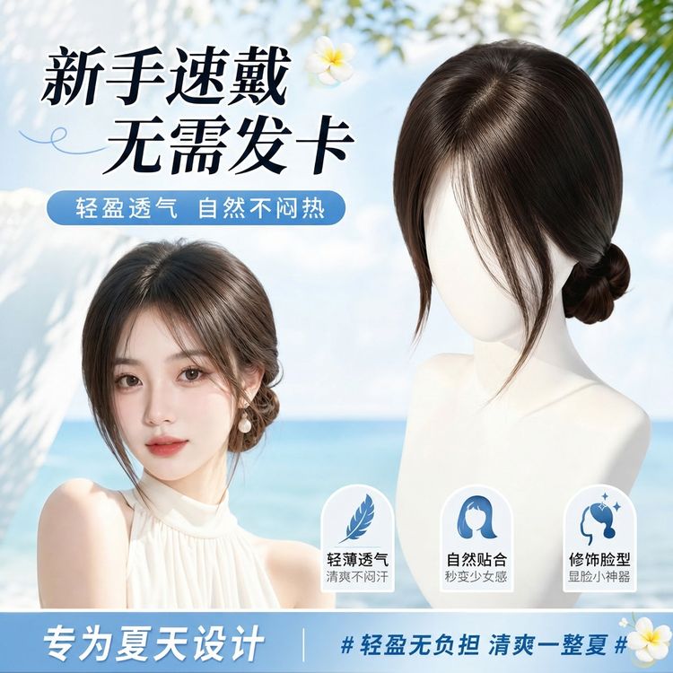【魔术贴-瞬间佩戴】假发片女头顶刘海发缝贴遮白发蓬松无痕补发片商品图