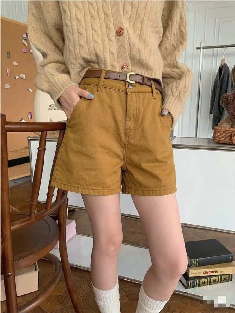 大码黄色高腰显瘦A字牛仔短裤女夏季新款宽松百搭休闲微胖女装商品图