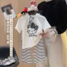【亲子装】女童亲子夏季套装2026KT猫短袖T桖 + 条纹喇叭裤两件套商品图