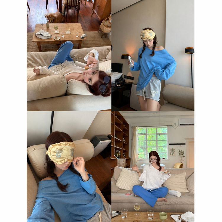 番茄妹妹Tomatosister “人手两件松弛t”大圆领斜肩宽松长袖上衣女商品图