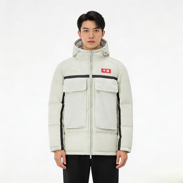 李宁短羽绒服冬季新款时尚潮流男子连帽休闲保暖外套AYMU665-B品商品图