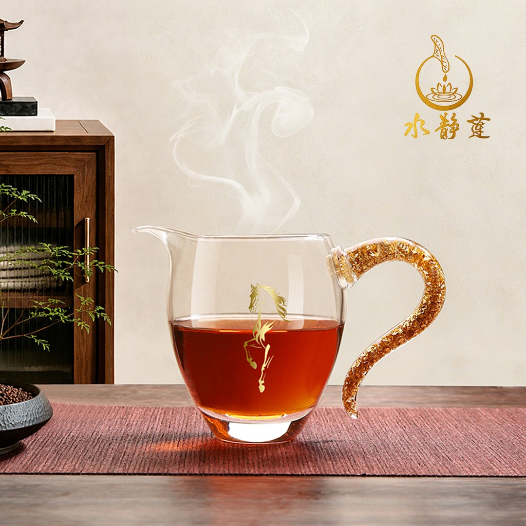 【马年限定】金马公道 | 水静莲水晶玻璃公道杯带手把茶杯中国风商品图