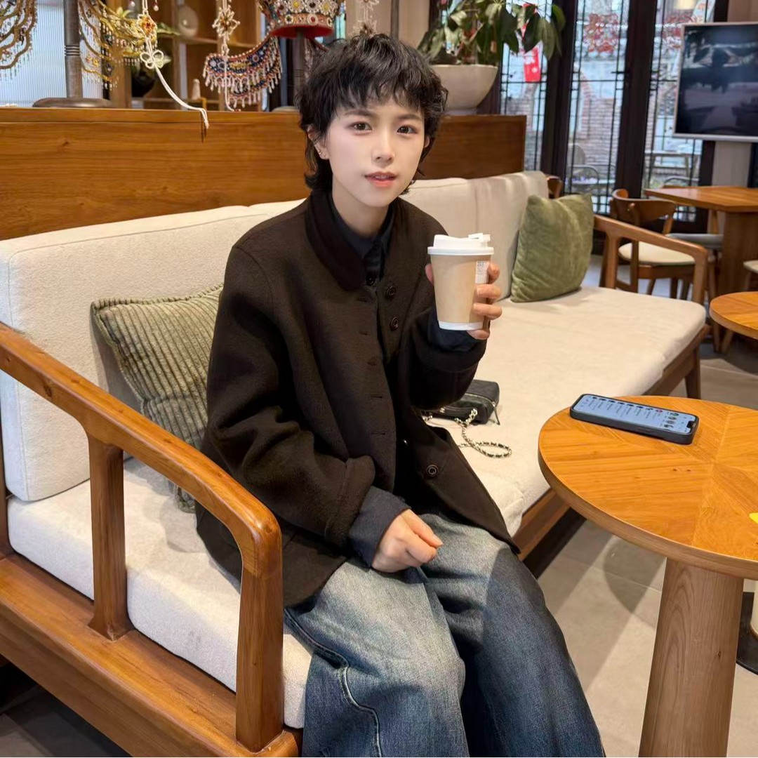 茜罗轩2026新款小立领短款气质双面羊毛大衣商品图