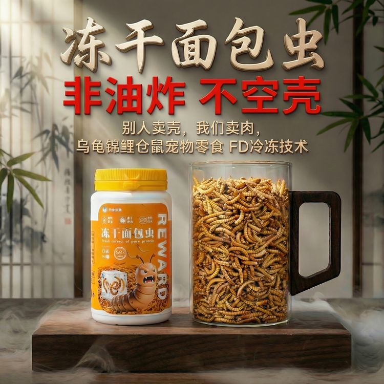 【非油炸冻干面包虫】乌龟鱼营养饲料龟粮高蛋白鹦鹉仓鼠锦鲤不空壳商品图