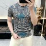 夏季新款修身男士复古印花潮流轻奢透气花色圆领短袖T恤百搭休闲商品图