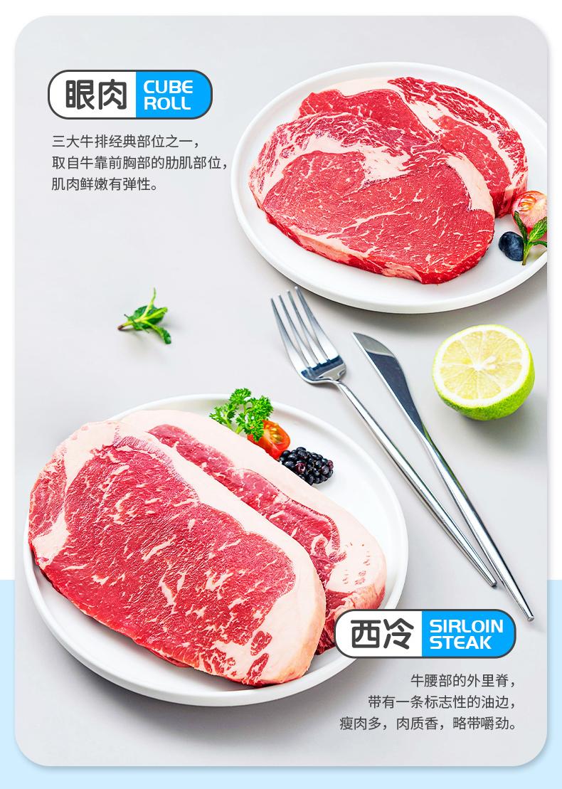 哼唧兽新疆原切牛排1000g切肉整切西冷眼肉套餐家庭新鲜牛排