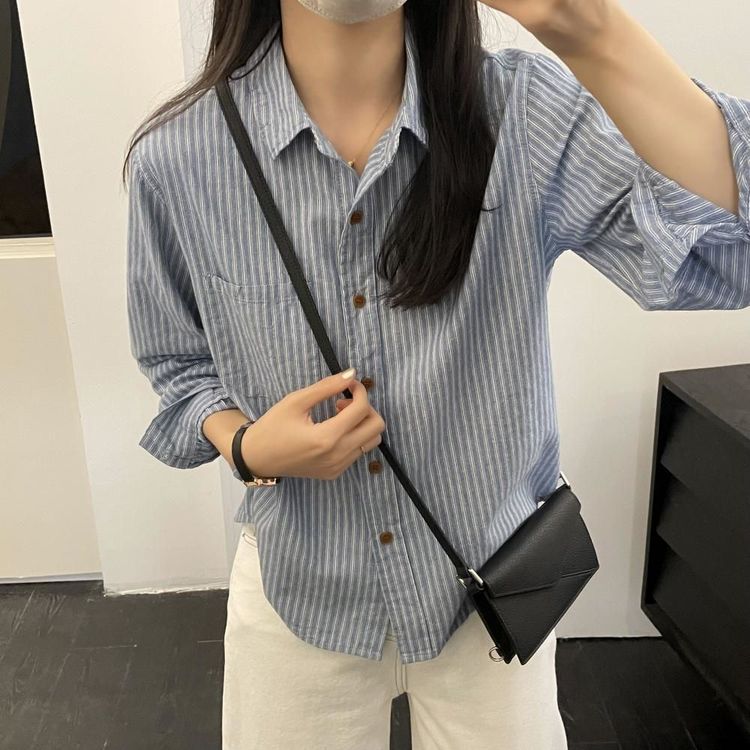 衬衫女2026早秋新款高级感轻奢减龄洋气复古港风穿搭宽松条纹衬衣商品图