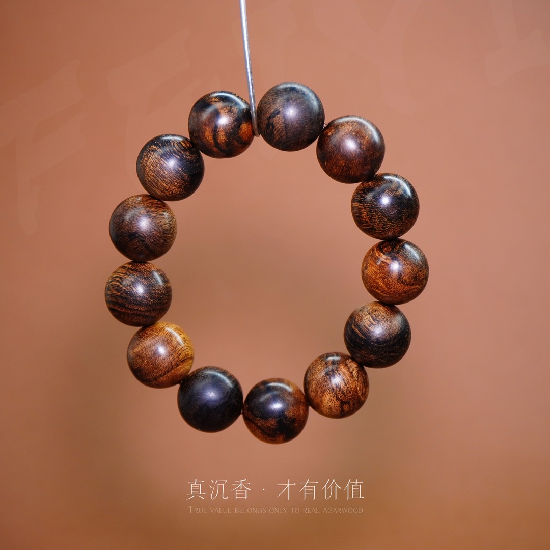 沉香Y852越南芽庄白奇楠虫漏虎斑纹满油单圈18mm-SX0727A65A806-4商品图