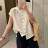 「100%纯亚麻 小飞袖衬衫」文艺风木耳边小衫夏季气质百搭显瘦H608商品图