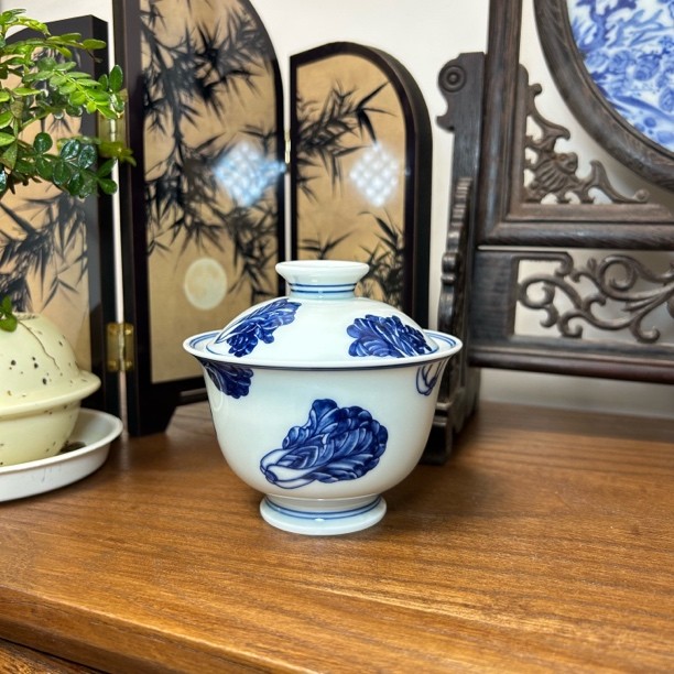 景德镇1004制青花百财盖碗茶具釉下彩陶瓷功夫茶道器具容量约140商品图