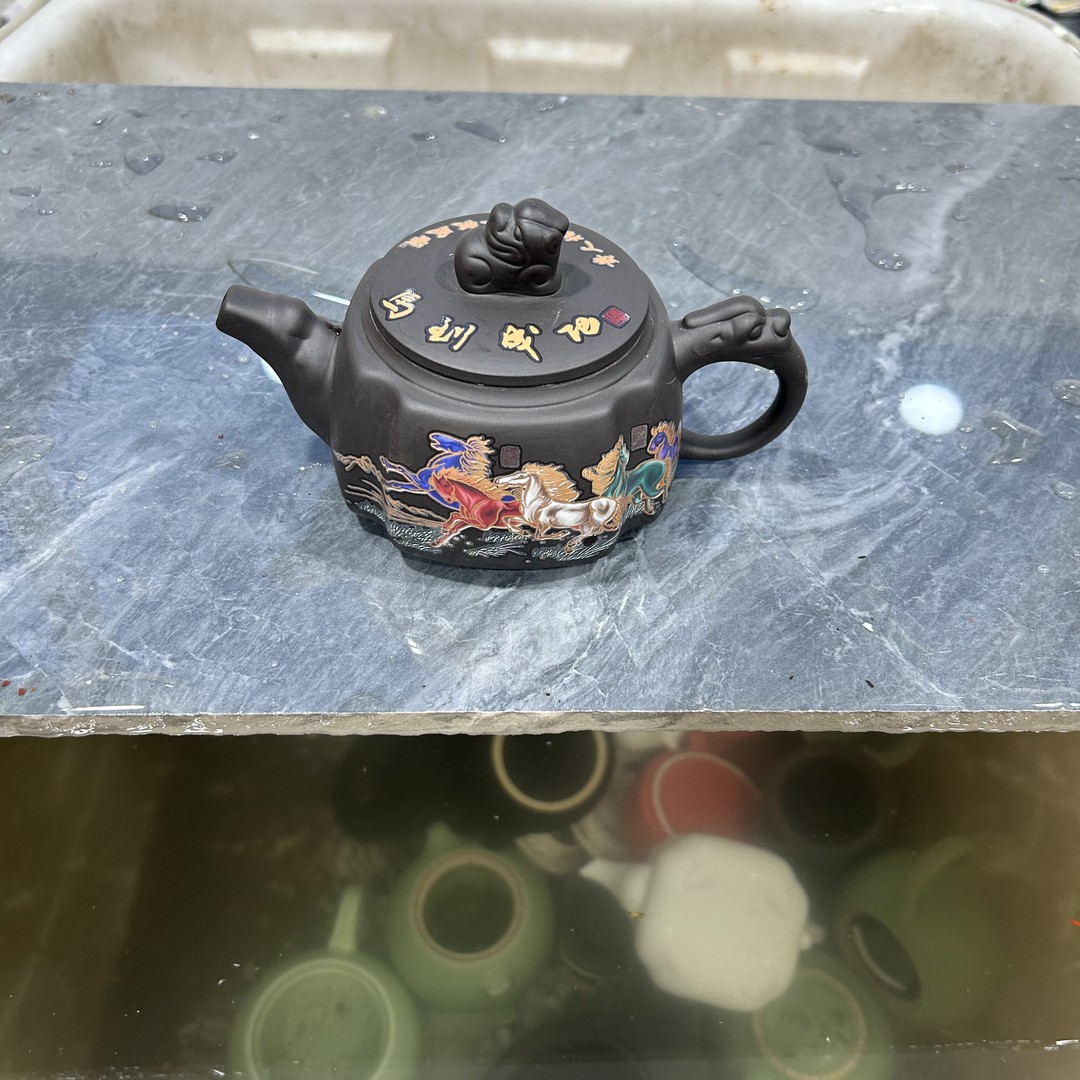 黄龙山原矿紫砂马到成功四方壶（1壶2直筒杯）商品图