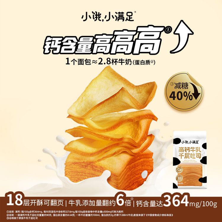 小饿小满足高钙黄油牛乳千层吐司烘焙绵软早餐软面包代餐koc商品图