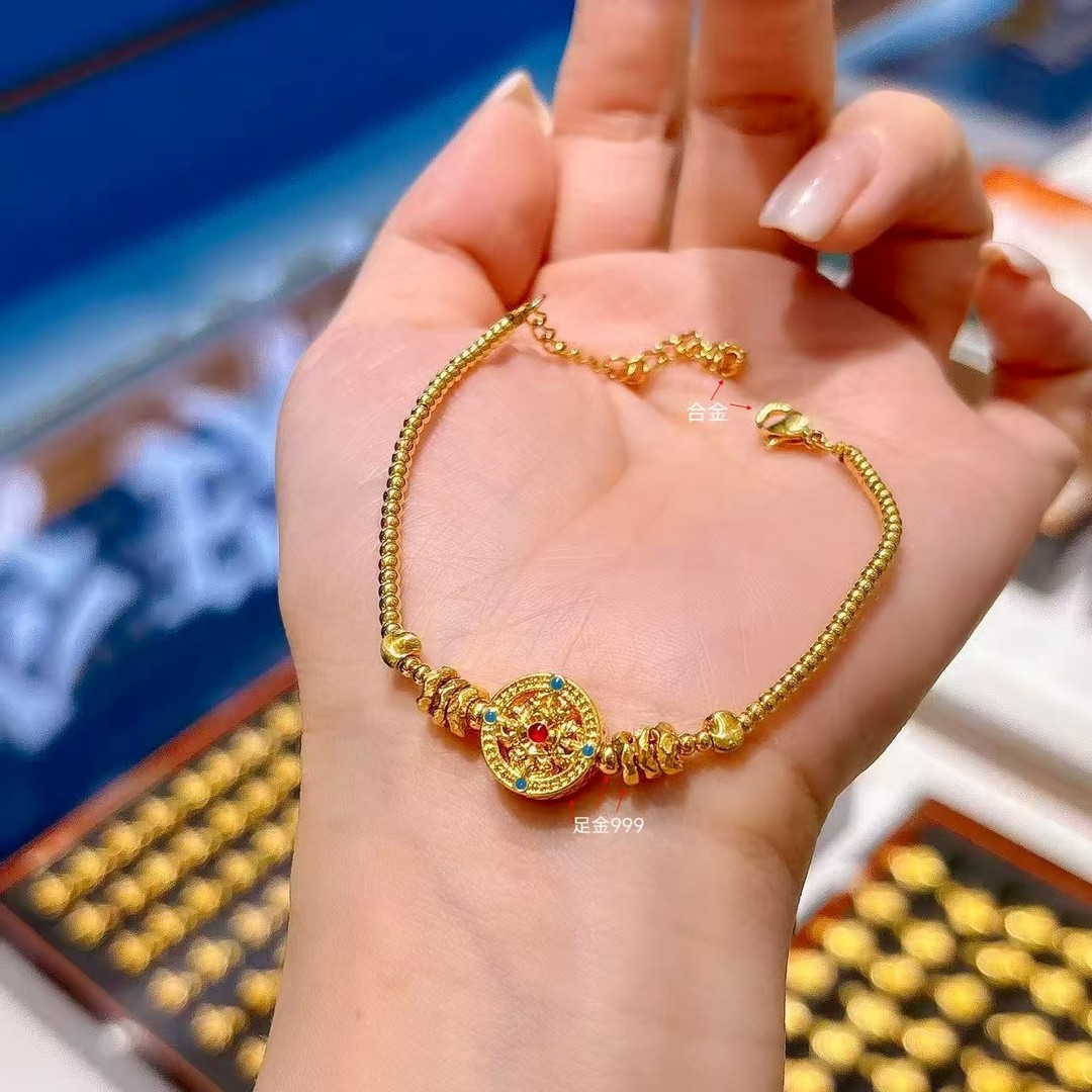 足金999 金刚杵罗盘金珠盘缠手链（赠含金链）商品图