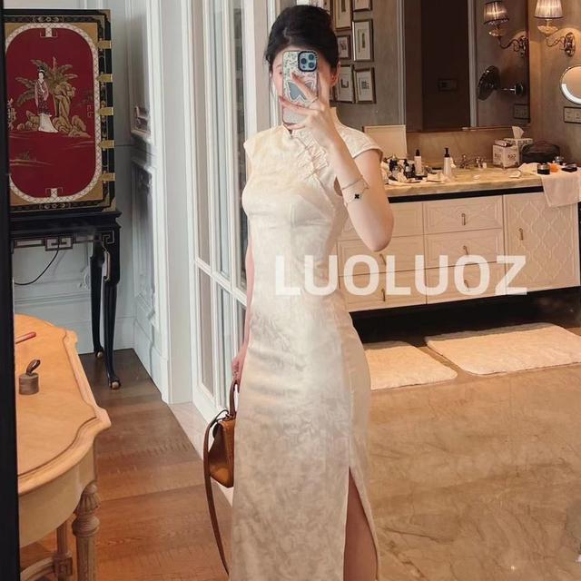 萝萝子【毛峰茉莉】中式旗袍提花修身连衣裙365商品图