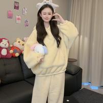 小鸡黄连帽加绒加厚保暖秋冬季宽松休闲睡衣家居服套装可外穿.商品图