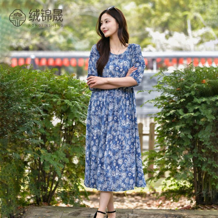 2026夏季新款棉绸连衣裙女中长款宽松大码人造棉旅游度假沙滩裙子商品图