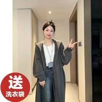 【赠洗衣袋】2026秋冬新款长款慵懒风大连帽宽松百搭气质针织开衫商品图