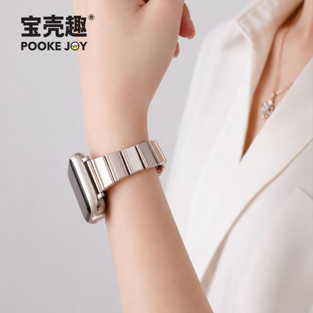 宝壳趣适用苹果applewatch11竹节小蛮腰表带s10/s9s8金属高级夏商品图