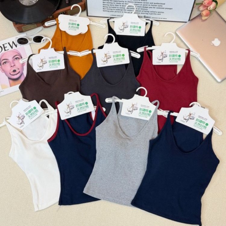 【高品质乳胶杯】辣妹风挂脖工字背心女螺纹新疆棉内搭显瘦吊带外穿商品图