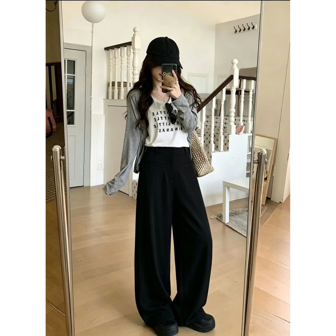 2026新款韩系大码中腰垂感百搭显瘦阔腿宽松休闲网红女裤胖MM商品图