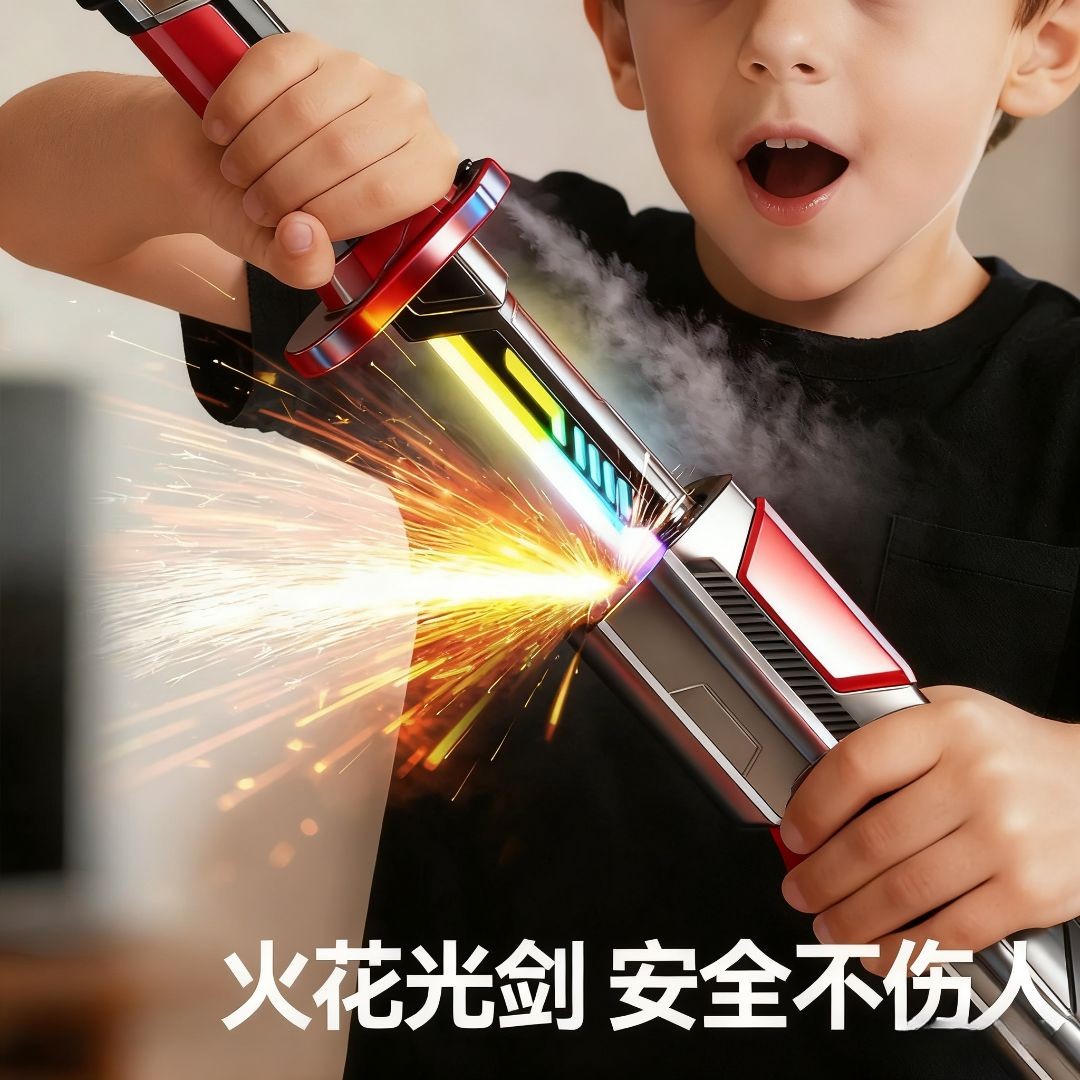 火花光剑七彩流光灯剑可充电火花石喷雾激光剑炫酷战刃男孩玩具商品图