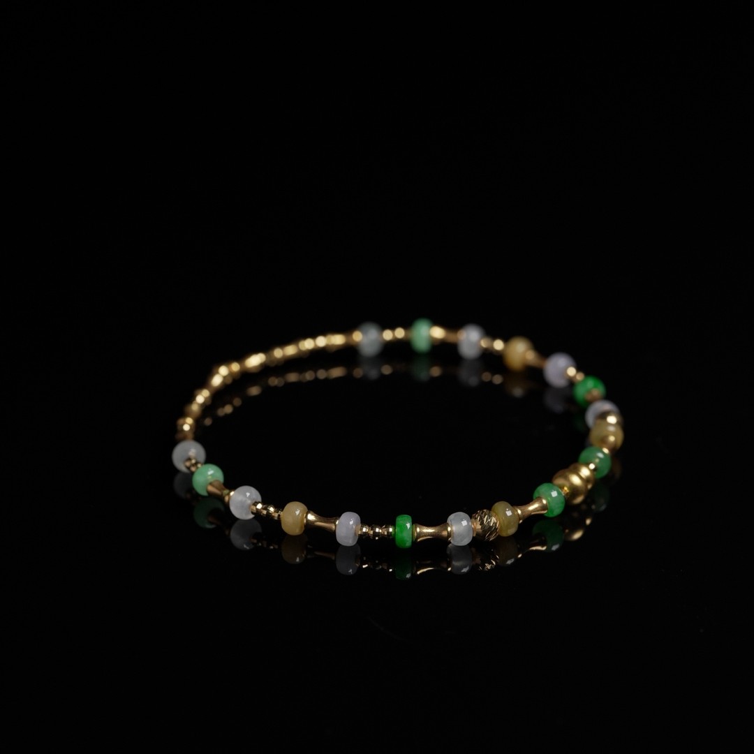 QR016  金翠多宝算盘珠手串(葫芦足金，其余18K)商品图