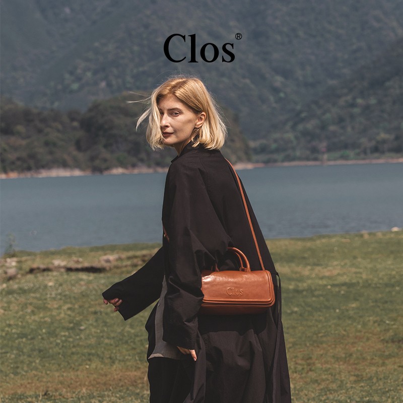 Clos原创ModBow复古保龄球包植鞣头层小牛皮手提包手拎包斜挎包商品图
