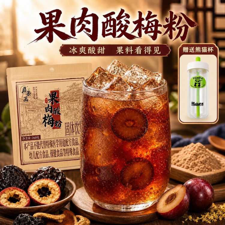 【果肉酸梅粉】扇茶画酸梅汤 乌梅山楂老北京正宗古法熬制 夏季冲饮商品图