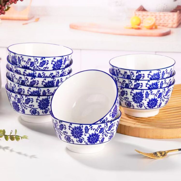 10只装5英寸家用陶瓷米饭碗青花瓷福字陶瓷吃饭饭碗粥碗创意中式商品图