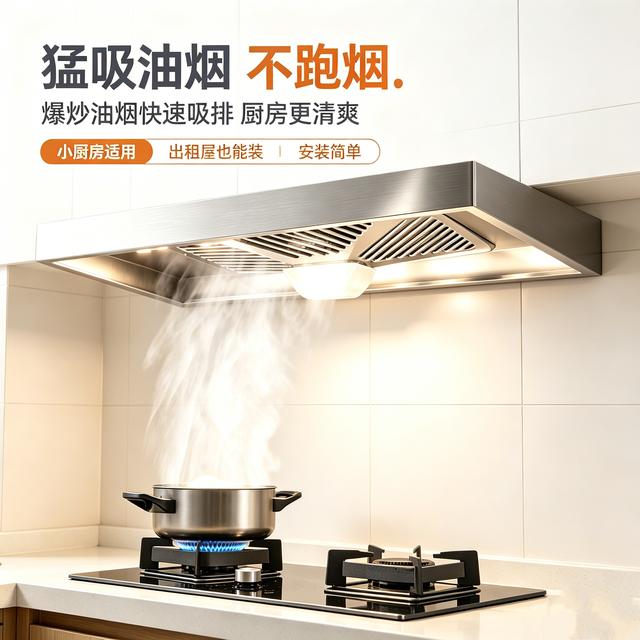 不锈钢简易油烟机厨房强力排气扇大吸力排风扇拢烟罩排烟机套装商品图