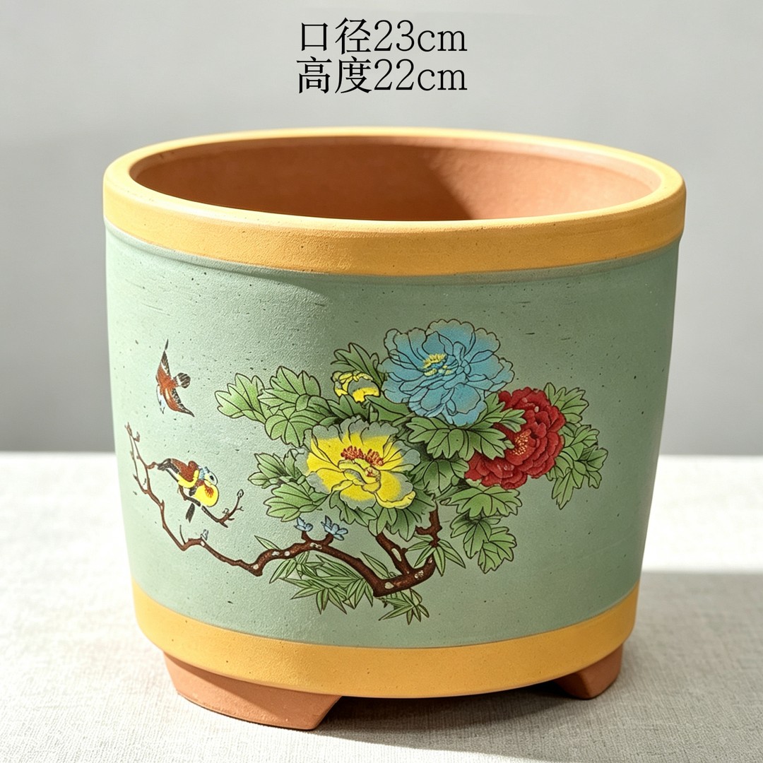宜兴精品厂家直销紫砂花盆金绿筒大商品图