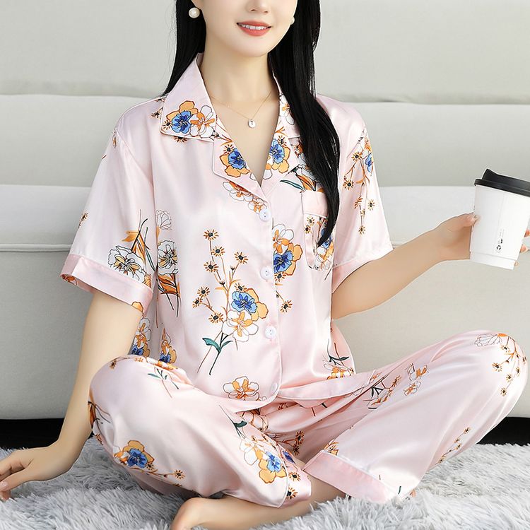 【轻奢冰丝】春夏秋高档睡衣大码女家居服套装冰感丝滑宽松时尚减龄商品图