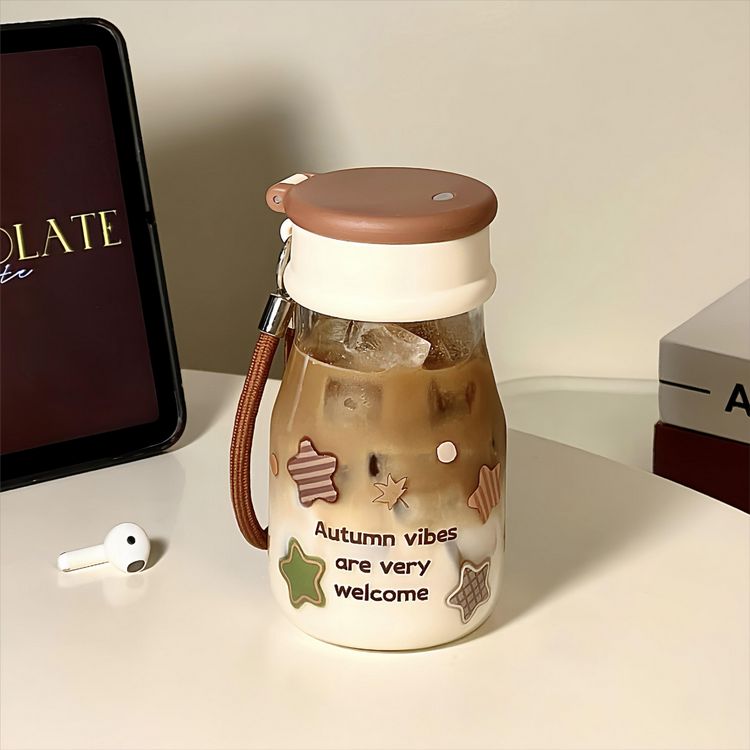 星星水杯女生高颜值2026新款高硼硅玻璃杯带吸管可爱牛奶杯便携