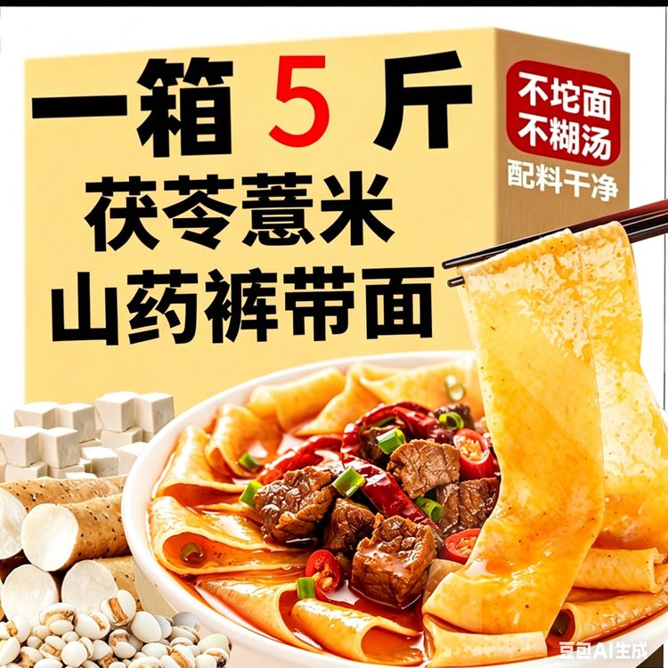 【抢5斤】茯苓薏米山药裤带面宽面条油泼大宽面粗粮劲道爽滑商品图