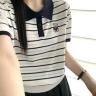 韩系减龄小熊刺绣条纹polo领衫T恤女短袖修身显瘦短款百搭上衣女商品图