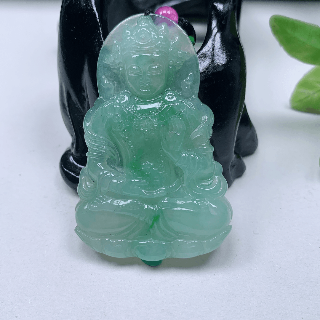 缅甸天然翡翠A货冰润飘绿渡母观音  尺寸：59.2*39.3*6.5mm商品图