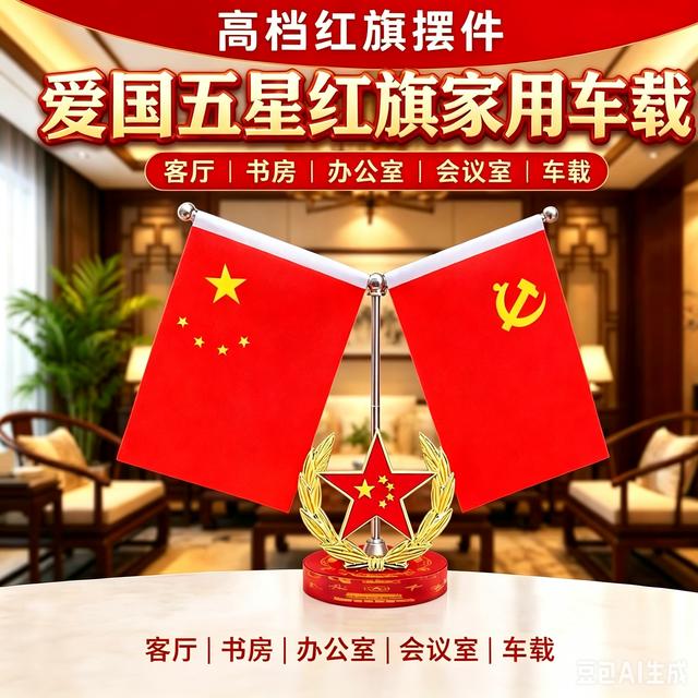 【爱国红旗】车载红旗摆件中控台办公桌会议桌红旗家居客厅装饰摆件商品图
