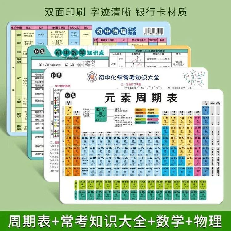 初中物理化学常考知识元素周期表大全卡片方程卡片贺卡商品图